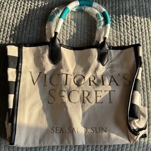 New Victoria's Secret Cream and Black Canvas Tote Bag